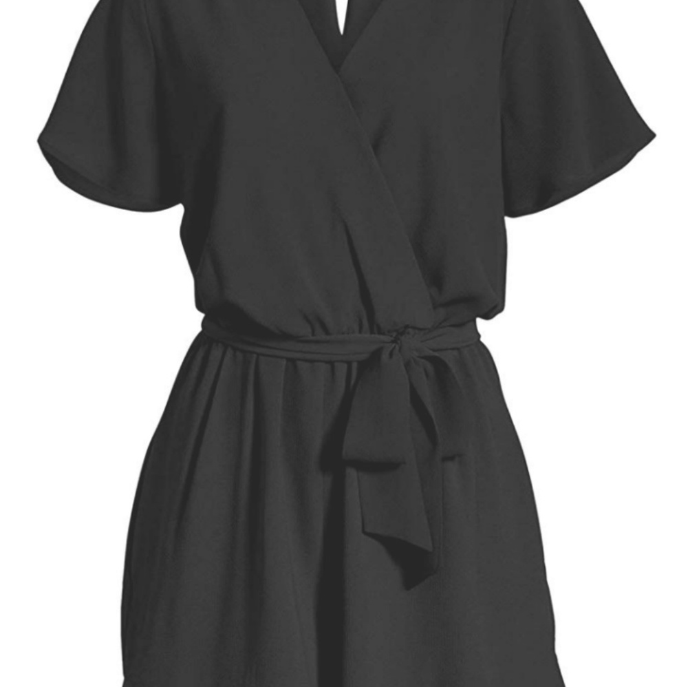 NWT WOMEN'S black V-neck, ruffle sleeve romper - Picture 3 of 4